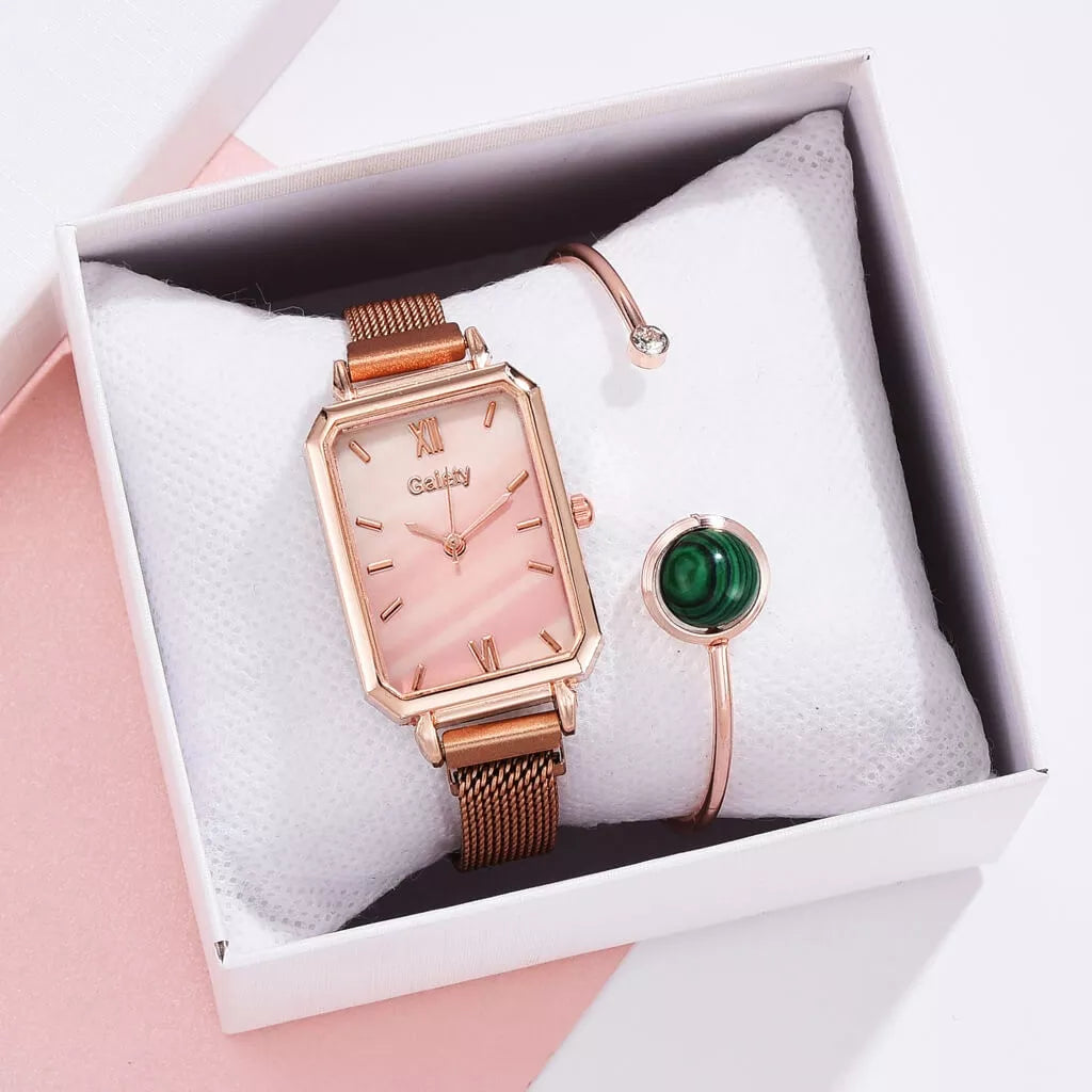 Reloj suizo de lujo Gaiety™ + Brazalete de esmeraldas